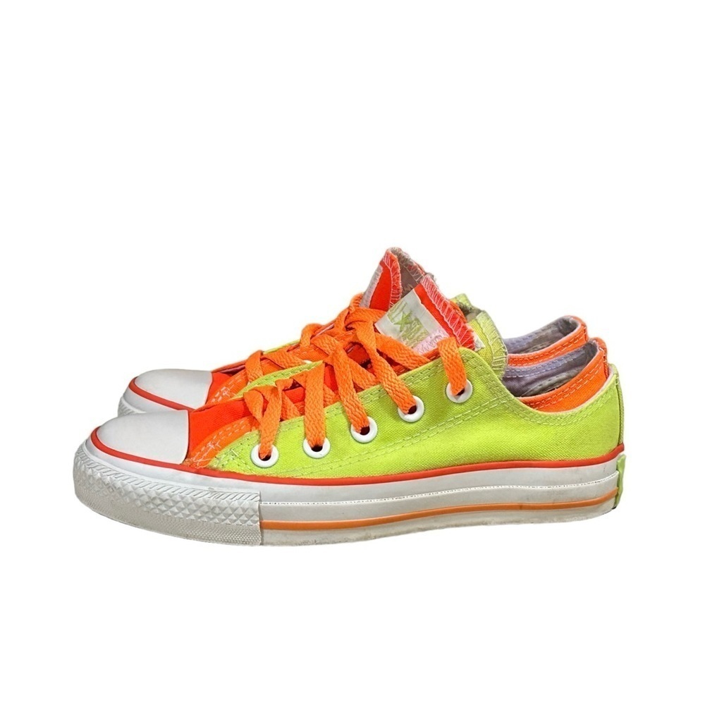 Converse All Stars Unisex Neon Yellow/Orange Double Tongue Sz 5 Women’s/3 Men’s - Picture 7 of 9